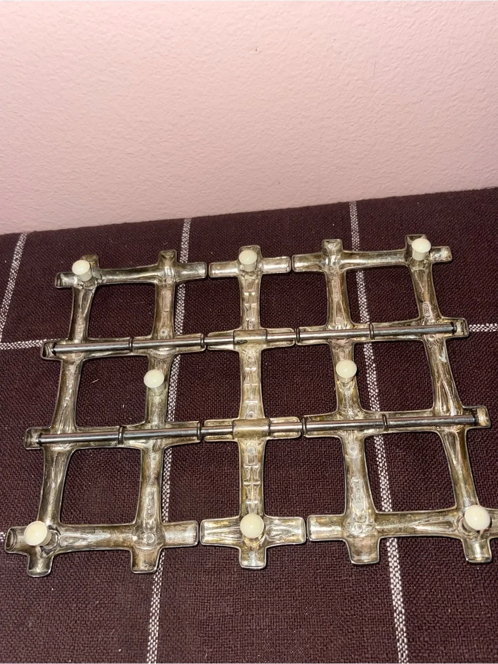Leonard Silverplate Expandable Bamboo Trivet Made in Italy Vintage